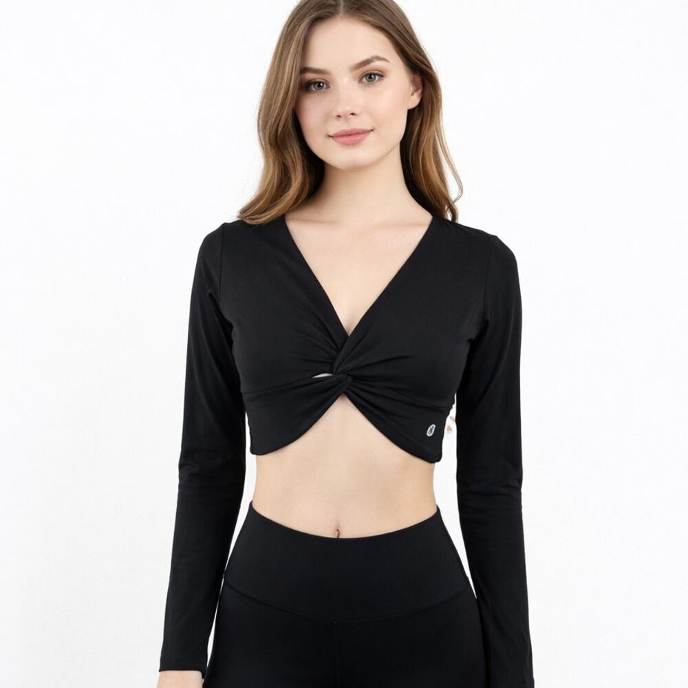 Astoria Activewear Shirt Womens Medium Black Twist Front Long Sleeve Crop Yoga S